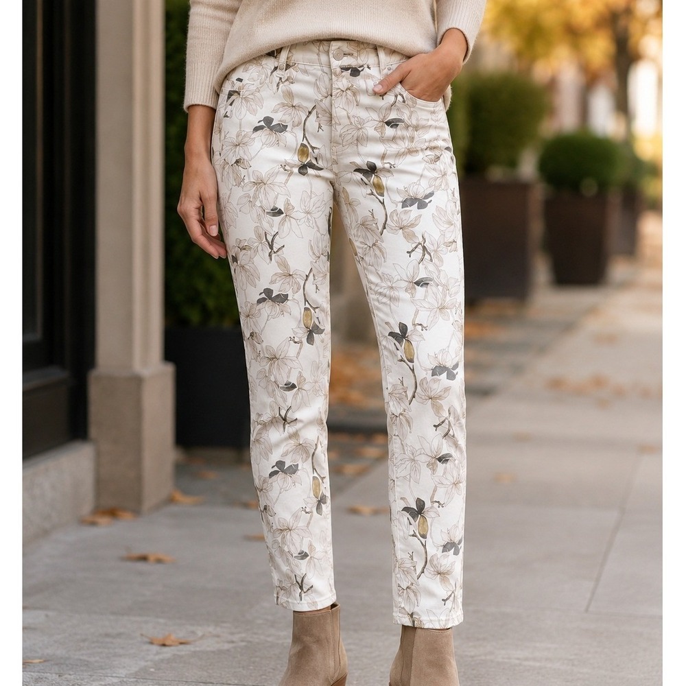 Buffalo David Bitton Havana High Rise Ankle Skinny Floral Jeans White Tan 6/28